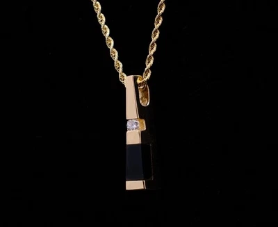 Colgante de oro amarillo de 14 quilates con diamantes de ónix negro de 0,10 quilates 4,2 g vintage unisex 4 collar Foto 1 de 4