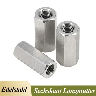 M8 M10 Sechskant Langmutter Gewindemuffen Verbindungsmuttern 304 Edelstahl - Bild 1 von 4