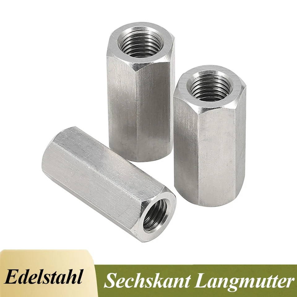 M8 M10 Sechskant Langmutter Gewindemuffen Verbindungsmuttern 304 Edelstahl - Bild 1 von 4