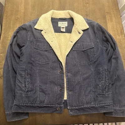 Винтажная вельветовая куртка L.L.Bean M шерпа с подкладкой вельветовые синие пуговицы с воротником  - Изображение 1 из 4