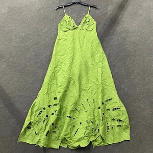 FARM RIO Monstera Embroidered Midi Dress Women's Size M Green - Picture 1 of 12