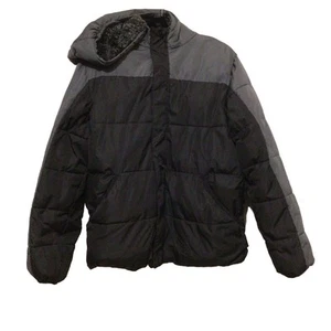 Wonder Nation Coat Boys Sz 18 XXL Black Gray Puffer Hooded Fleece Lined Winter - Picture 1 of 8
