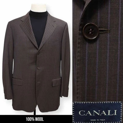 CANALI mens brown striped 100% WOOL sport coat suit jacket blazer USA size 42 L - Image 1 of 4