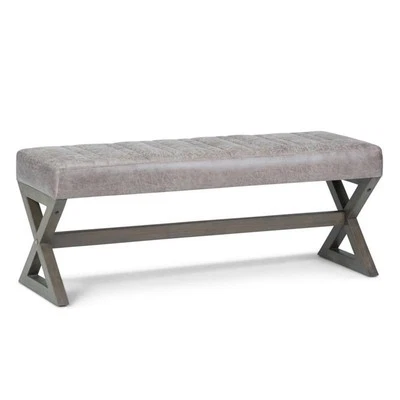 Salinger 48" W Rubberwood Ottoman Bench in Distressed Gray Taupe Faux Leather - Image 1 of 4