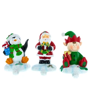 Set of 3 Stocking Holders Hangers – Santa, Penguin, Elf Mantel Decorations - Picture 1 of 3