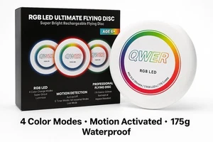 RGB LED Ultimate Flying Disc Rechargeable Light Up Frisbee - Waterproof Glow Toy - Picture 1 of 11