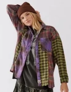 Neu BDG Urban Outfitters Damen M Patchwork Karo Button Down Hemd Boho Grunge - Bild 1 von 4