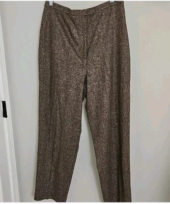 Charter Club Vintage Women's Brown Wool- Silk Blend Tweed Trousers Size 14 - Image 1 of 4