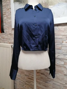 Satin Bluse Dunkelblau Kurz Gr. S - Bild 1 von 6