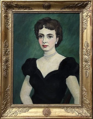 Original Antique Oil painting, Female Portrait Expressive Signed, Framed - Photo 1/4