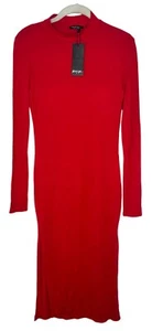 Nasty Gal Red Long Sleeve Body Con Side Slit Dress Size 10 New - Picture 1 of 7