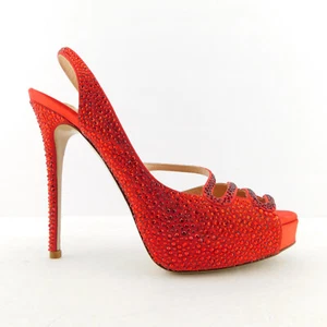 New VALENTINO Size 6 Red Crystal Slingback Platform Heels Pumps Shoes 36 Eur - Picture 1 of 9