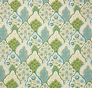 P KAUFMANN NATALIA APPLE GREEN GEO BLOCK PRINT COTTON TWILL FABRIC BY YARD 54"W - Picture 1 of 6