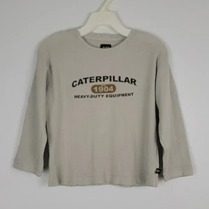 Caterpillar Beige Waffle Knit Graphic Long Sleeve Pullover Shirt Boys 8 - Picture 1 of 13
