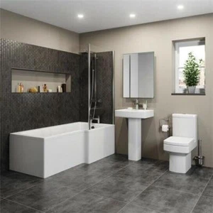 Modern Bathroom Suite 1600 Right Hand L Shape Bath Screen Toilet Basin Pedestal - Picture 1 of 16