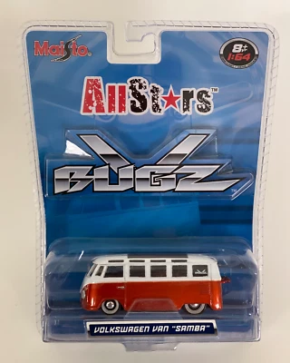 2007 MAISTO 1/64 ALL STARS V BUGZ  VOLKSWAGEN BUS VW VAN SAMBA ORANGE/WHITE HTF - Image 1 of 4