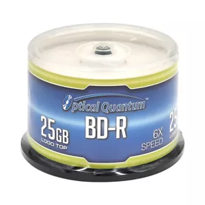 50 Optical Quantum 6x 25GB Blue Blu-ray BD-R Logo Top Disc cake box OQBDR06LT-50 - Picture 1 of 4