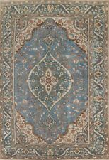 Vintage Floral Light Blue Wool Tebriz Traditional Living Room Rug Carpet 7'x10'