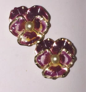2 Enamel Pansy Brooch Scatter Pins Gold Dark Pink Vtg 3/4" x Pins - Picture 1 of 13