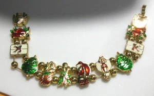 Vintage Multi-Color Emaille Weihnachten Charm Schieber Armband 7,3/8" lang - Bild 1 von 2