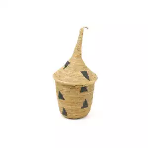 Cesta tutsi con tapa tejido apretado Ruanda - Imagen 1 de 8