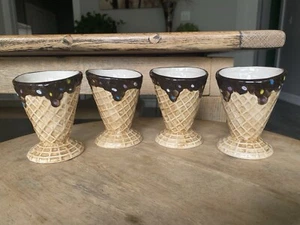 Ice cream bowl Dish Waffle Cone Shape Set D'Lusso Ceramic - Picture 1 of 9