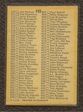 1971 Topps 5th Series Checklist Baseball Card #499 Unmarked Checklist