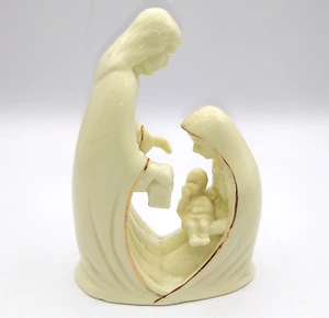 Estatuilla de porcelana vintage Giftco 6" BABY JESUS, MARY & JOSEPH esmalte acento dorado - Imagen 1 de 8
