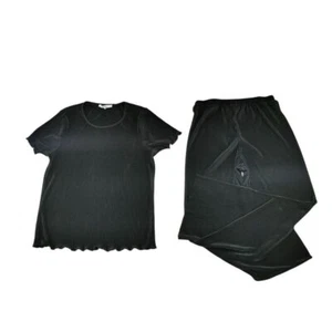 RO & DE Black Ribbed Loungewear Set Scalloped T-Shirt and Wide-Leg Pants Size S - Picture 1 of 14
