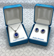 Kohl's Cubic Zirconia Sapphire Blue Crystal Earrings & Necklace Set Birthstone