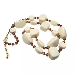 Vintage '90s Y2K Joan Rivers Chunky Boho Beaded Necklace Cream Amber - Picture 1 of 3