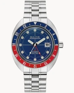 *BRAND NEW* Bulova Archives Auto Devil Diver GMT Blue Dial Men's Watch 96B405 - Picture 1 of 4