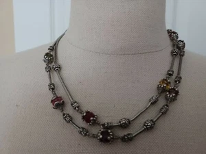 Brighton Jewel Fantasía Rojo Verde Oro ~ Collar Doble Hilo Plata - Imagen 1 de 4