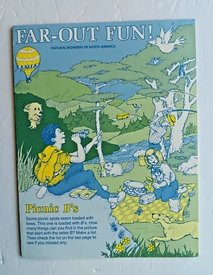 1984 Far-Out Fun Picnic B's Books For World Explorers 8 Panel Fold Card 9x7 in Foto 1 de 4
