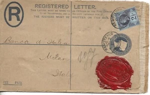 1901 EINGESCHRIEBENER BRIEF VERSICHERT LONDON LLOYDS BANK LOMBARD ST TO ITALIEN BANK MAILAND - Bild 1 von 2