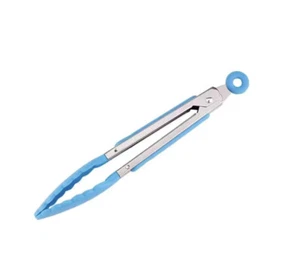 Small Tongs Mini Tongs Blue Silicone Tips Salad Tools Kitchen Accessories Tool - Picture 1 of 3