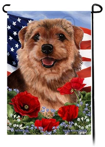 Patriotic Flowers Garden Flag - Grizzle Norfolk Terrier - Picture 1 of 1