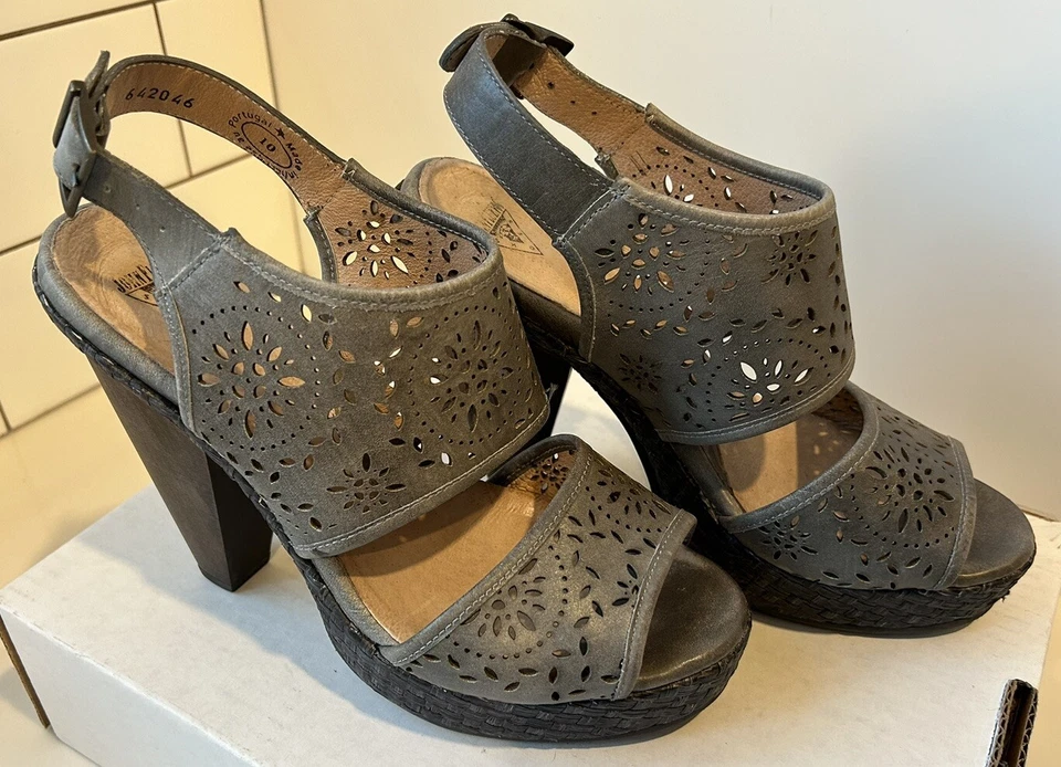 Sandalias de cuero John Fluevog Rules Chatelet Block tacón alto grises para mujer talla 10 usadas en excelente estado Foto 1 de 4