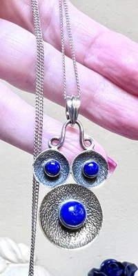 LOVELY Artisan Sterling Silver & Lapis Lazuli 2-Tone Dimensional Necklace - Image 1 of 4