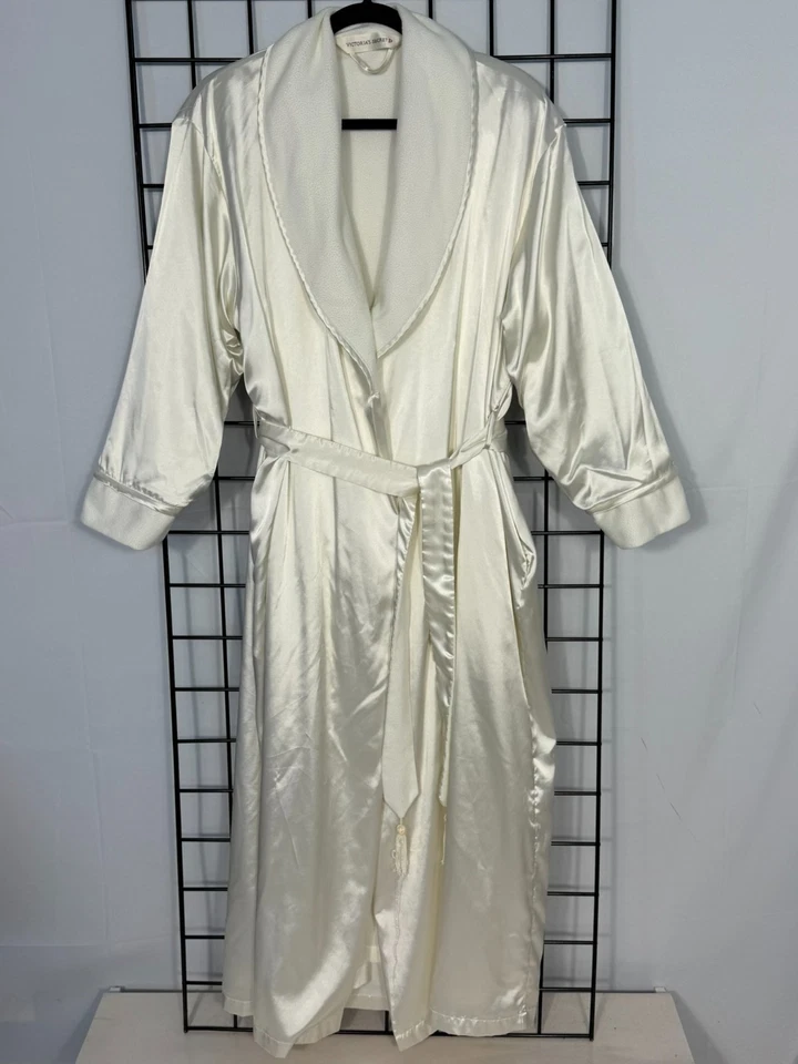 Bata de colección Victoria's Secret para mujer XS/S marfil satinado largo forrado vestido Foto 1 de 4