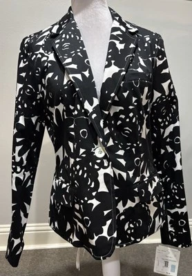 Blazer Liz Claiborne Mujer Blanco y Negro Cuello Muesca Floral Elastizado 8 Nuevo Con Etiquetas Foto 1 de 4