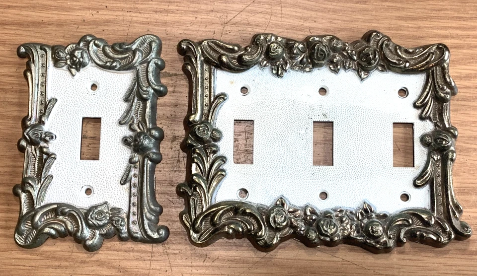 Lote de 2 cubiertas de interruptor de luz blanca y rosas doradas vintage EDMAR 60T y 60TTT Foto 1 de 4