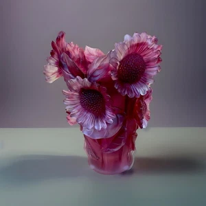 Nancy Daum Stil sonnenblumenrote Kristallvase H9" schweres Kunstglas einzigartige Farbe - Bild 1 von 12