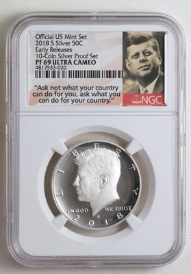 2018 S Silver Kennedy Half Dollar 50c NGC PF 69 Ultra Cameo Early Release /020 - Image 1 of 4