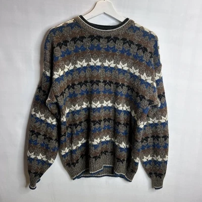 Suéter Vintage Trend Basics Marrón Azul Estrellas GRANDE Cuello Redondo LngSl Pullover Foto 1 de 4