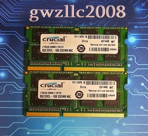 16GB (2x8GB) PC3L-12800s DDR3-1600MHz 2Rx8 Non-ECC Crucial CT8G3S160BM.C16FER - Picture 1 of 2