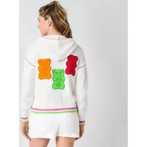 JCPenney x Haribo White Hoodie Gummy Bears Neon Trim Knit Sweater Small NWT $54 - Picture 1 of 11