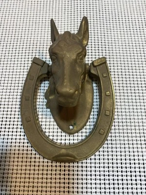 Vintage Solid Brass Horse Head Door Knocker with Horse Shoe - Equestrian Decor - Image 1 of 4