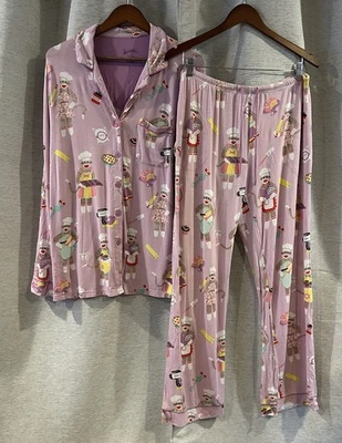 Nick & Nora Pajama Set Sock Monkey Baker 2 Pc Top Bottom PJs Size Large - Image 1 of 4