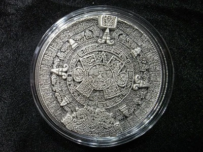 2022 Korea Aztec Sun Stone Calendar 2 oz Silver Ultra High Relief Stacker - Image 1 of 2